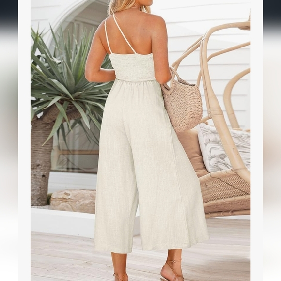 Elegant Cream One-Shoulder Jumpsuit NWOT - Picture 6 of 16